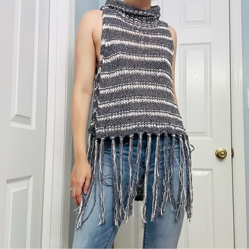 Free People Crochet Knit Tassel Sleeveless Festival Sweater